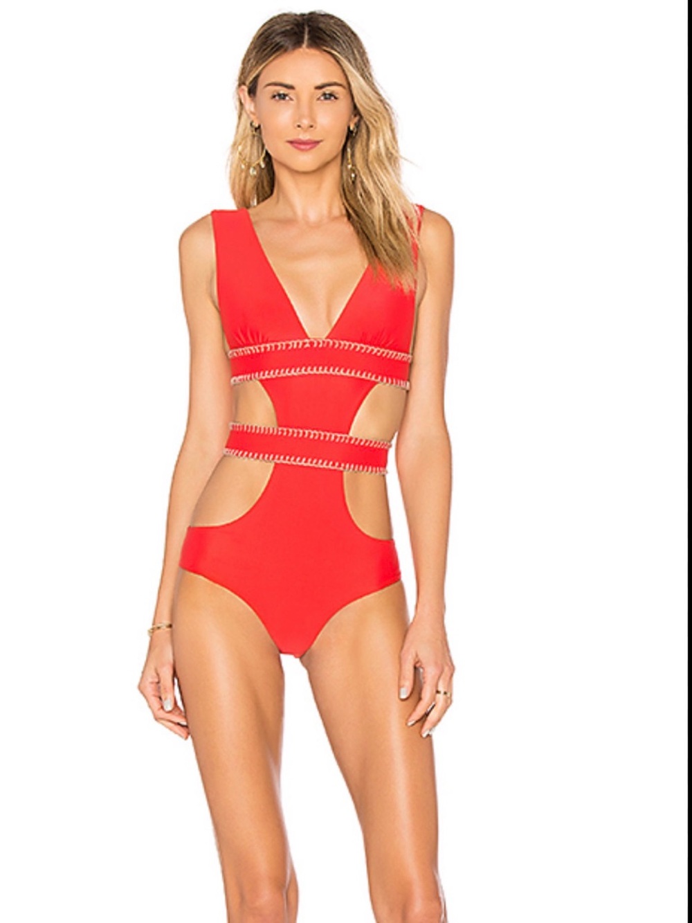 Ellejay Red Cutout One Piece Swimsuit Size S Handmade Stitch Detail